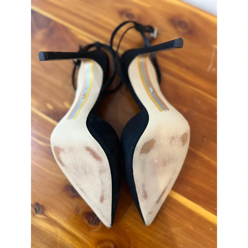 Sam Edelman Black Suede Pointed Toe‎ Ankle Strap d'Orsay Stiletto Pumps Heels